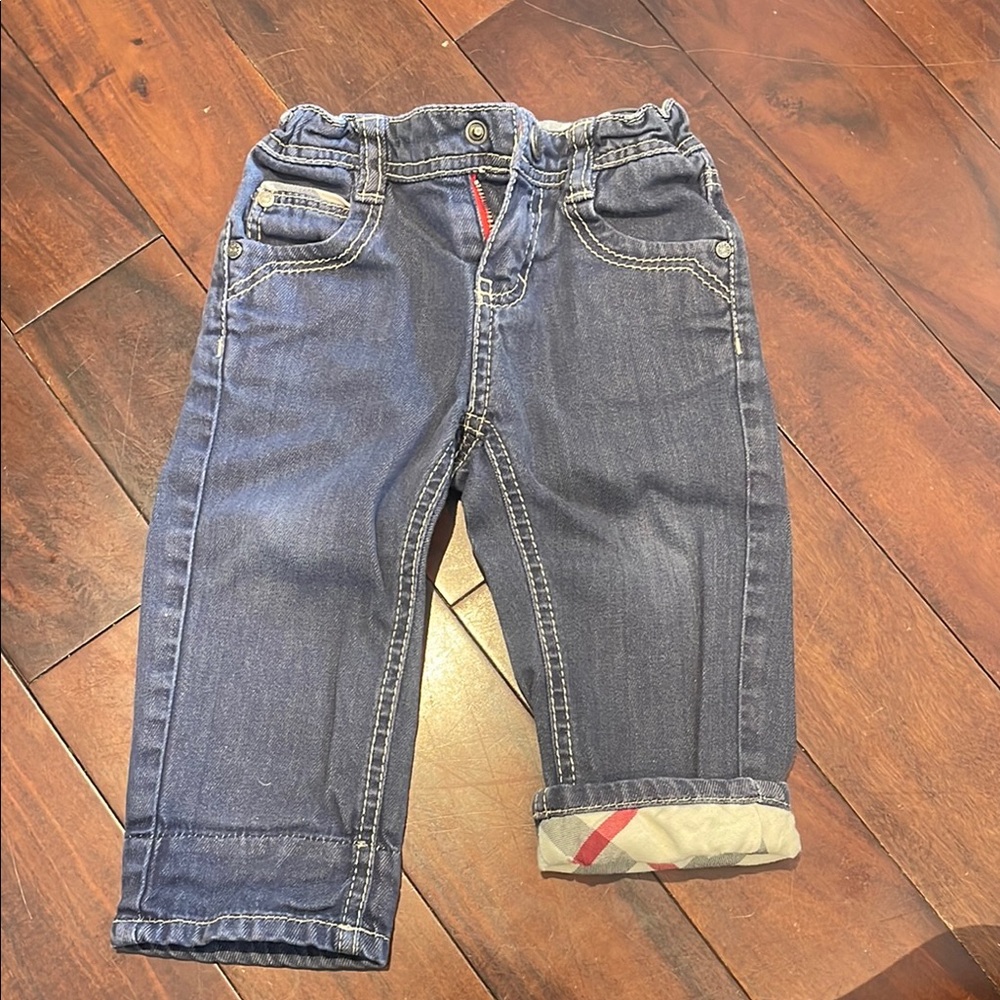 Burberry Blue Denim Jeans with Plaid Cuff